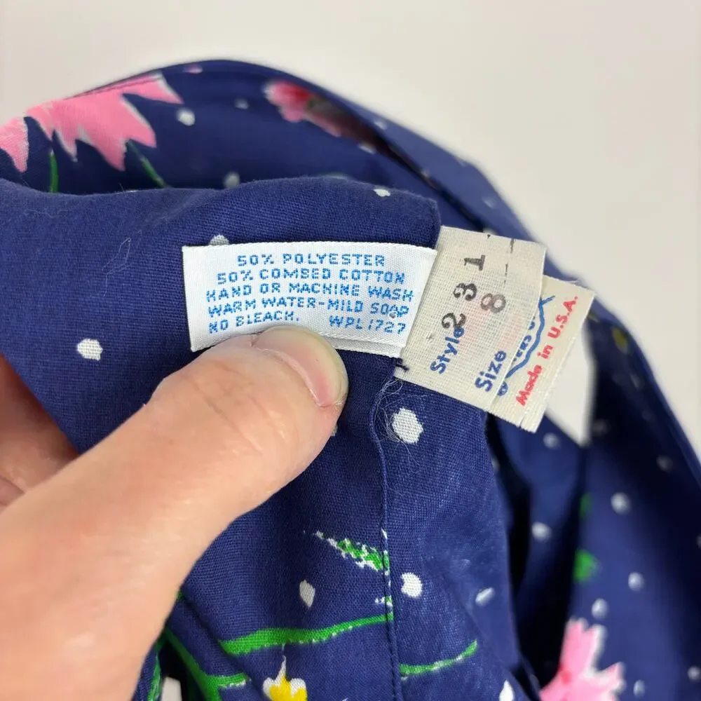 Vintage Chiha Blue Floral Midi Maxi Dress USA polyester/cotton 8 (see measures)
